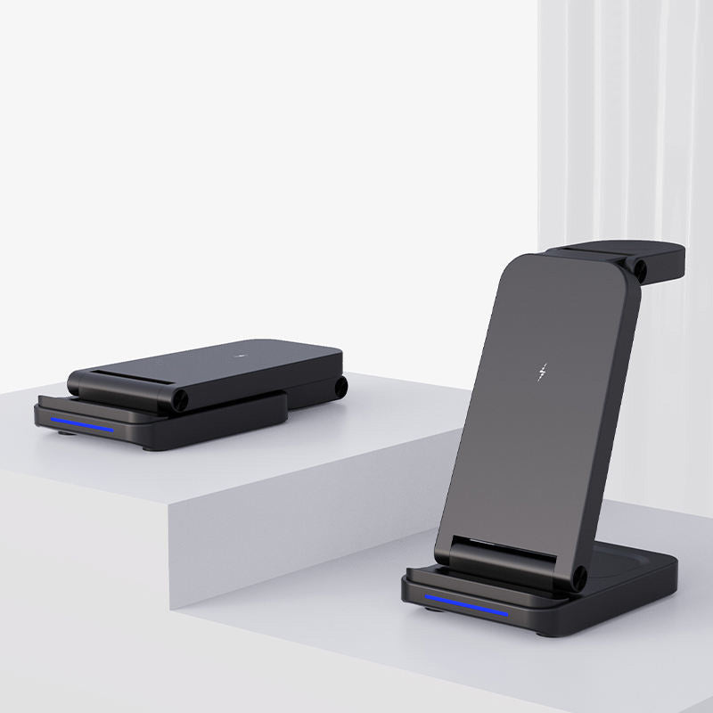 Black 3 in 1 foldable wireless charger with stand