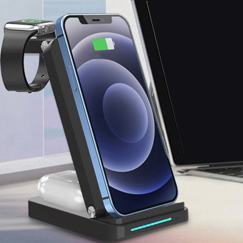 Black 3 in 1 foldable wireless charger with stand