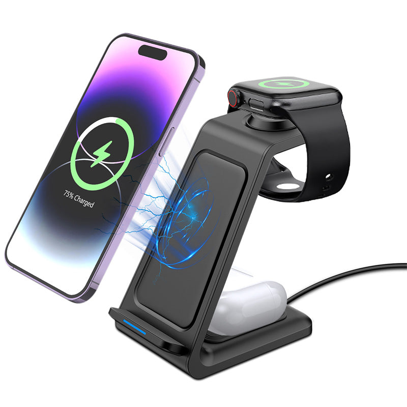 Vertical 3 in 1 magnetic wireless charger with stand