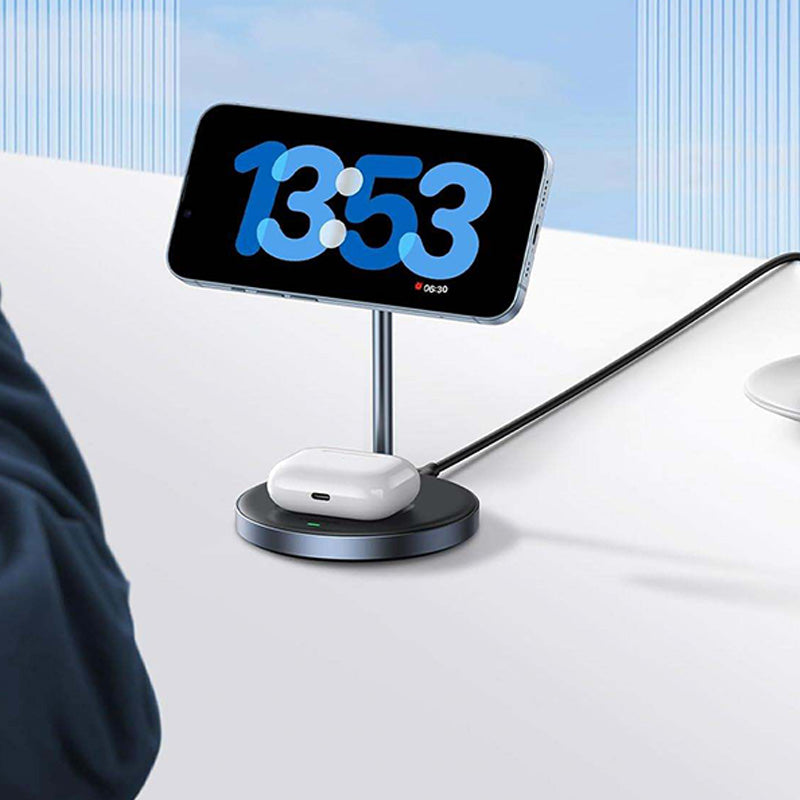 Black 2 in 1 magnetic wireless charger with stand
