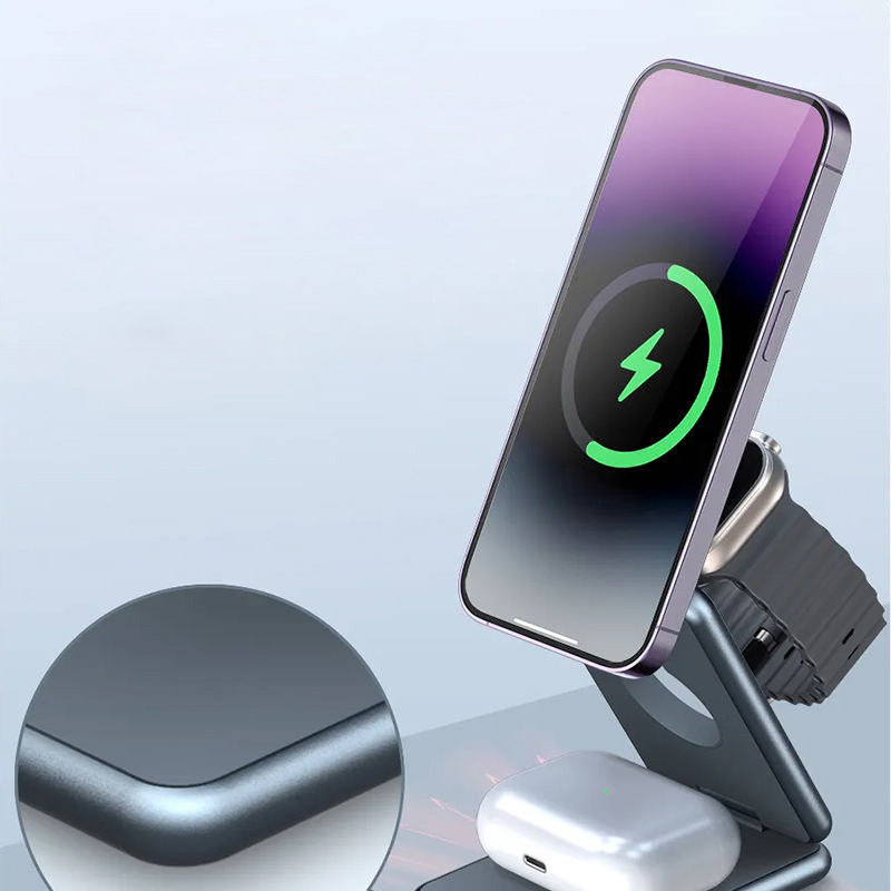 Aluminum alloy 3 in 1 wireless charger with stand
