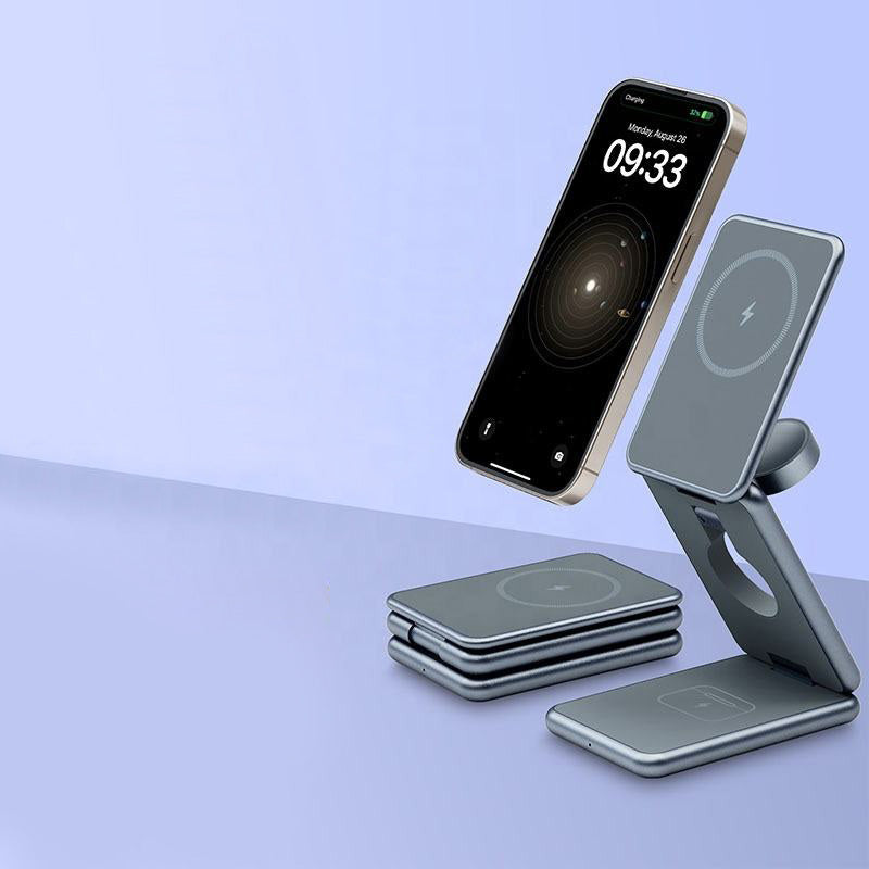 Aluminum alloy 3 in 1 wireless charger with stand