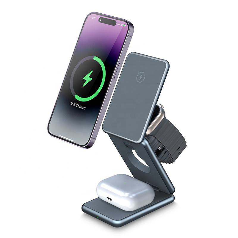 Aluminum alloy 3 in 1 wireless charger with stand