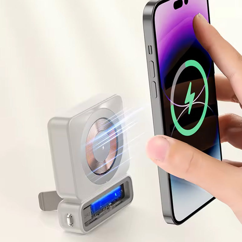 Magnetic portable charger with folding stand