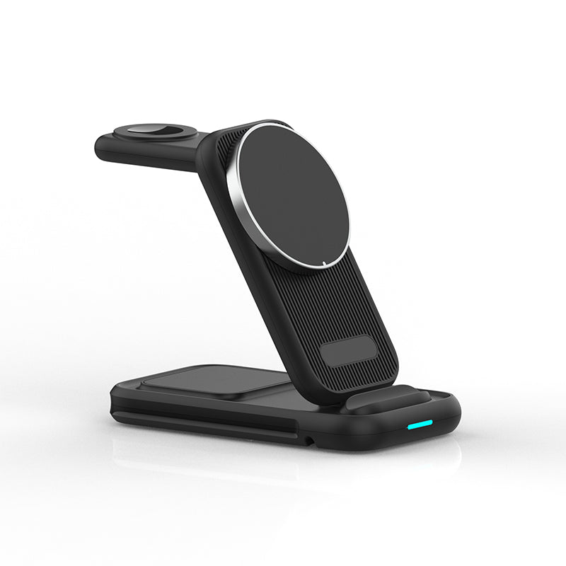 Black foldable 3 in 1 magnetic portable charger