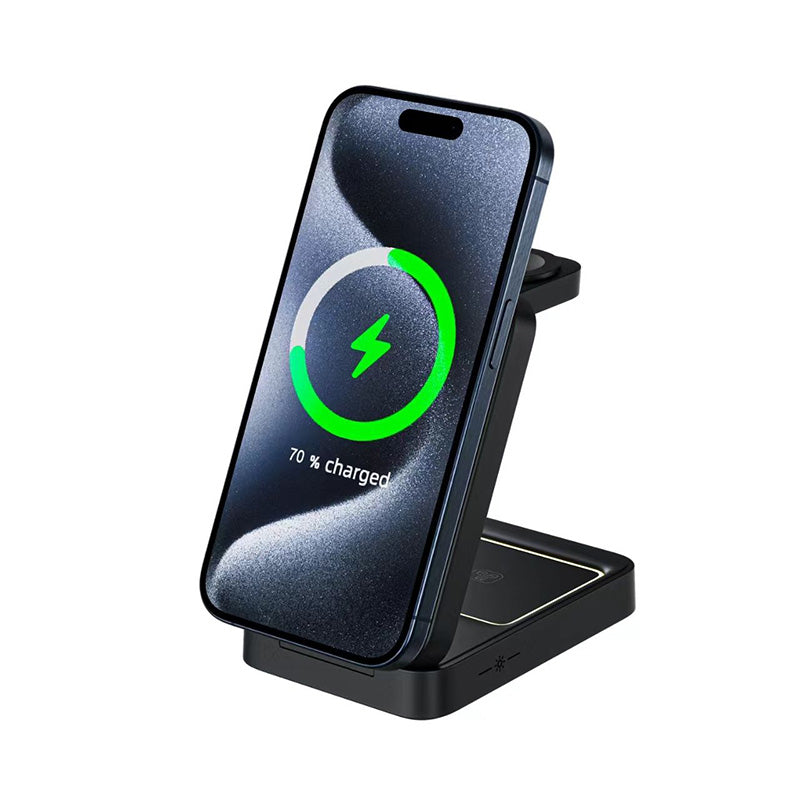 Black 3-in-1 magnetic wireless portable charger
