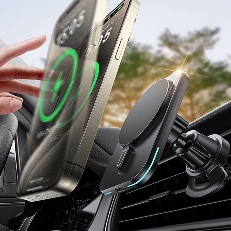 Black magnetic wireless fast charging car charger