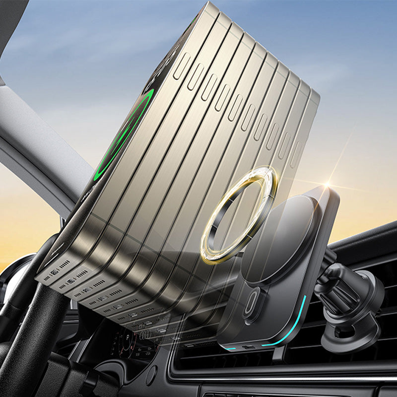 Black magnetic wireless fast charging car charger