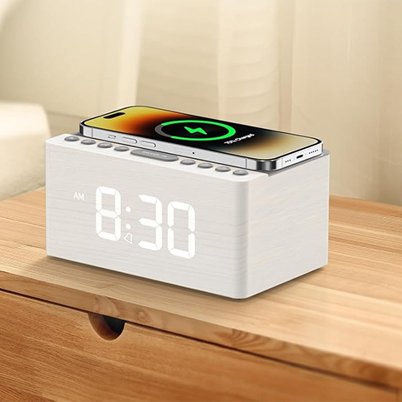 Wooden LED time display Bluetooth speaker charger