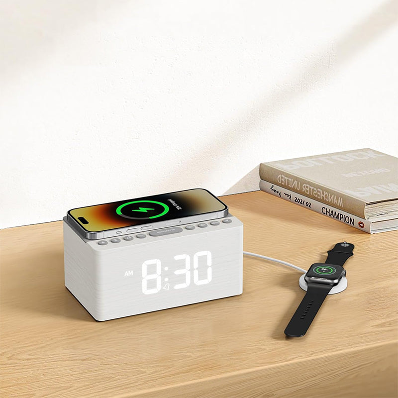 Wooden LED time display Bluetooth speaker charger