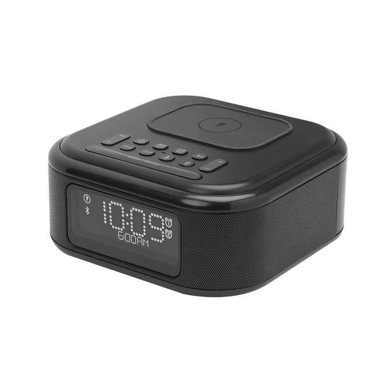 Black digital clock bluetooth speaker charger