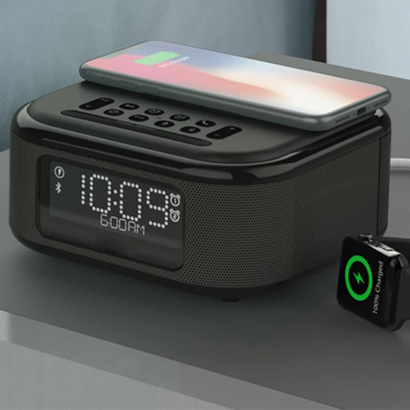 Black digital clock bluetooth speaker charger