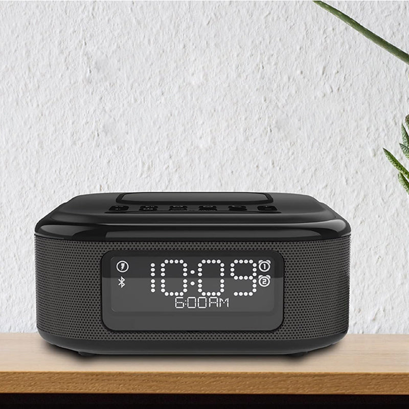 Black digital clock bluetooth speaker charger