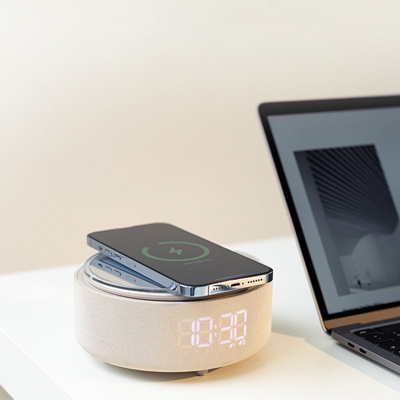 Simple foldable time alarm clock Bluetooth speaker charger